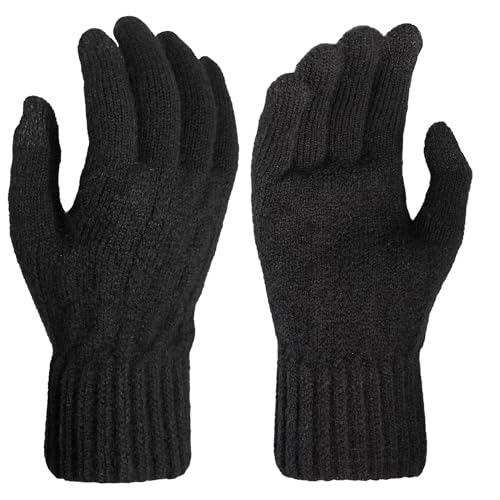 FRSOHEWIN Strickhandschuhe Handschuhe Winter Touchscreen Gloves Flexiblem Und Warm Winddicht für Herren Unisex Schwarz von FRSOHEWIN