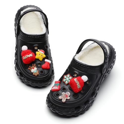 FRTUBOP Lined Clogs Kinder Gefüttert Winter Pantoletten Gartenclogs Jungen Mädchen Hausschuhe rutschfeste Pantoffeln Warme Gartenschuhe Gummischuhe Winterclogs mit Fell Plüsch Indoor Outdoor von FRTUBOP