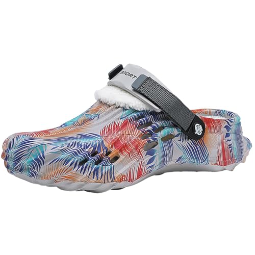 FRTUBOP Winter Clogs - Herren Gefüttert Clogs Warme Hausschuhe Plüsch Pantoletten mit Pelz Gefüttert Grau EU43 von FRTUBOP