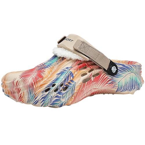 FRTUBOP Winter Clogs - Herren Gefüttert Clogs Warme Hausschuhe Plüsch Pantoletten mit Pelz Gefüttert Khaki EU43 von FRTUBOP