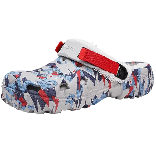 FRTUBOP Winter Clogs Herren Warm Hausschuhe Damen Gefüttert Gartenschuhe, für Erwachsene, wasserdicht, rutschfest, bequem, perfekt für den Innen- und Außenbereich Rot EU41 von FRTUBOP
