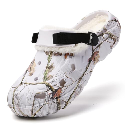 Herren Clogs Gefüttert Gartenschuhe Winter Warme Plüsch Hausschuhe mit Fell Frauen Geschlossen Lined Clogs Winter Plüsch Pantoletten Weiß EU41 von FRTUBOP