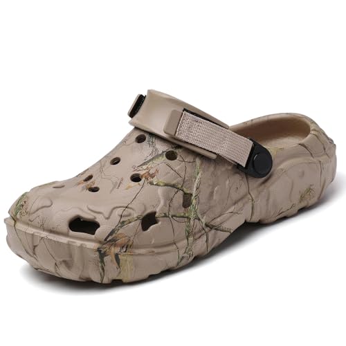 Herren Eva Clogs Pantoletten - Sommer Atmungsaktiv Gartenschuhe Gummischuhe rutschfest Strand Sandalen Leicht Freizeitschuhe Hausschuhe Khaki EU40 von FRTUBOP