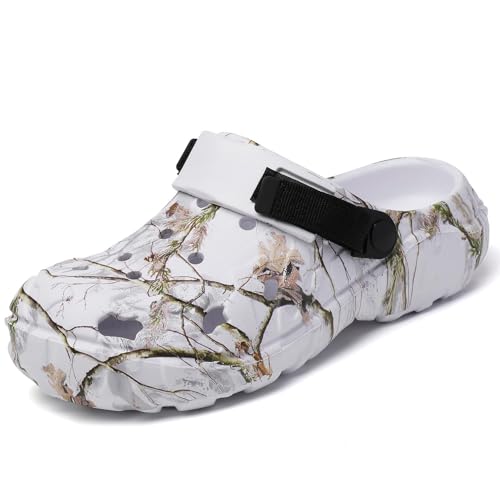 Herren Eva Clogs Pantoletten - Sommer Atmungsaktiv Gartenschuhe Gummischuhe rutschfest Strand Sandalen Leicht Freizeitschuhe Hausschuhe weiß EU42 von FRTUBOP