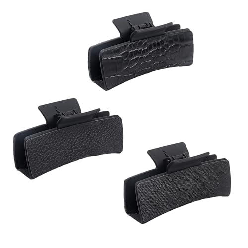 Leder-Haarklammern, 10,2 cm, groß, quadratisch, schwarze Rinde, Krokodilmuster, Litschi-Muster, für Damen und Mädchen, 3 Stück Leder-Haarklammern, 10,2 cm, groß, quadratisch, schwarze Rinde, Krokodilmuster, Litschi-Muster, für Damen und Mädchen, 3 Stück von FRUSSONIA