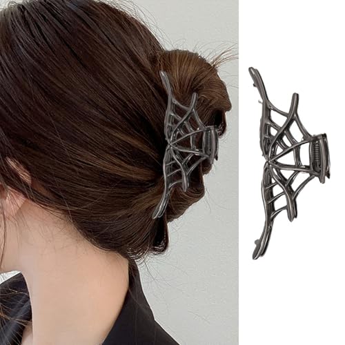 FRUZJAY Halloween-Spinnennetz-Haarspangen, schwarzes Metall, Y2K-Stil, Spinnennetz-Haarnadel, starker Halt, rutschfeste Haarklammer, Gothic, Halloween-Web-Haarschmuck, Dekorationen für Frauen von FRUZJAY