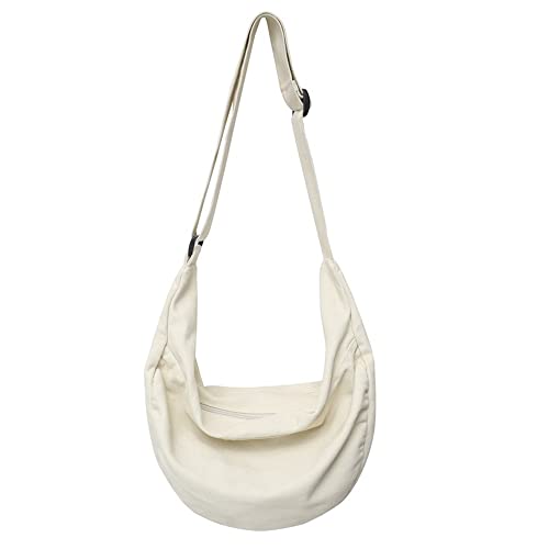 FRVXO Umhängetasche aus Segeltuch für Damen und Herren, trendige Kuriertasche, lässige Umhängetasche, Wochenende, Einkaufen, Arbeit, Beige, Medium FRVXO Umhängetasche aus Segeltuch für Damen und Herren, trendige Kuriertasche, lässige Umhängetasche, Wochenende, Einkaufen, Arbeit, Beige, Medium von FRVXO