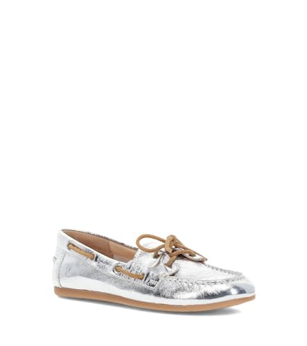 Frye NAYA Bootsschuh - Damen Casual Lederschuhe Bequeme Slip-On Loafer Stilvolles Nautisches Design für Alltag, Silber – zerknittertes Metallic-Leder, 39 EU von FRYE