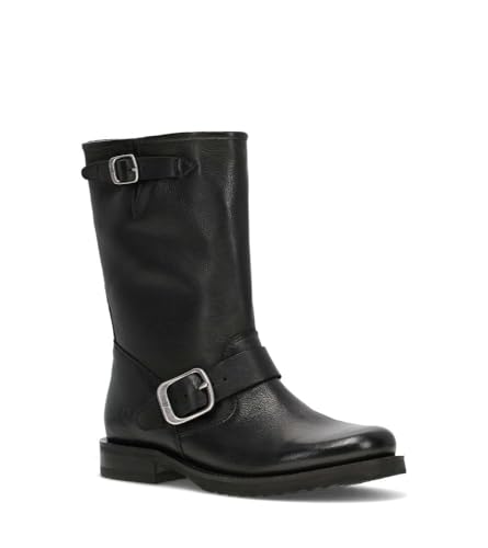 Frye Veronica Kurzstiefel für Damen aus Vollnarbenleder mit antiken Metallbeschlägen, Goodyear Welt Konstruktion und Gummi-Stollensohlen - 16,5 cm Schafthöhe, Schwarz - Kappa, 38-39 EU von FRYE
