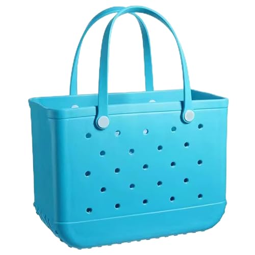 FRYSKYO EVA-Strandtasche,Damen-Gummi-Strandtasche,Seeblau,perforiert,wasserdicht,waschbar,Strandhandtasche,tragbare Reisetasche,Strand-Aufbewahrungstasche,geeignet for Strand,Pool,Sport,Markt(Size:L) von FRYSKYO