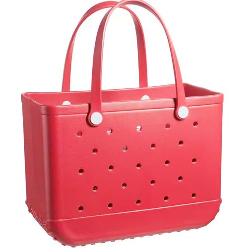 FRYSKYO EVA-Strandtasche For Damen,Gummi-Strandtasche,rot,wasserdicht,waschbar,Strand-Einkaufstasche,tragbare Reisetasche,Strand-Aufbewahrungstasche,geeignet For Strand,Pool,Sport,Markt(Size:L) von FRYSKYO