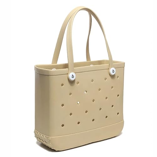 Khakifarbene Strandtasche Aus EVA,Große,Mittlere Und Kleine Wasserdichte Und Waschbare Strandhandtasche Zur Aufbewahrung,Tragbare Reisetasche For Damen,Geeignet For Strand,Schwimmbad,Sport(Size:L) von FRYSKYO