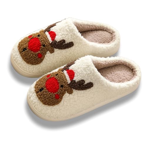 FRZTOUR Weihnachts-Hausschuhe, Memory-Schaum, für Damen und Herren, gemütlich, warm, rutschfest, mit Weihnachtsmann-Rentier-Designs, für drinnen und draußen, Elchrot, 8.5-9.5 Women/8-9 Men FRZTOUR Weihnachts-Hausschuhe, Memory-Schaum, für Damen und Herren, gemütlich, warm, rutschfest, mit Weihnachtsmann-Rentier-Designs, für drinnen und draußen, Elchrot, 8.5-9.5 Women/8-9 Men von FRZTOUR