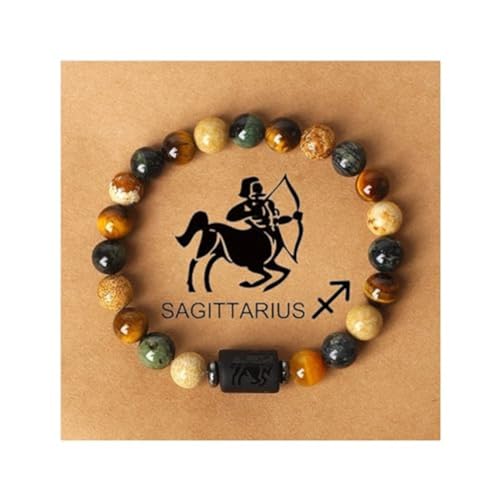 Sternzeichen-Armband, Naturstein-Perlenarmband for Männer und Frauen, Sternbild, Entfernung, Gebet, Segen, Armband, elastisches Charm-Armband, Schmuck, Geschenke (Color : Sagittarius) von FRoon