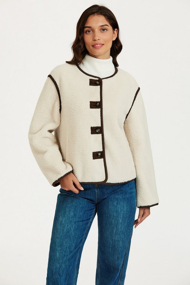 FS Collection Fellimitatjacke Teddyjacke Damen – Lammfellimitat-Jacke – Jacke aus Kunstfell (Größen: S, M, L, XL) 100% Polyester von FS Collection