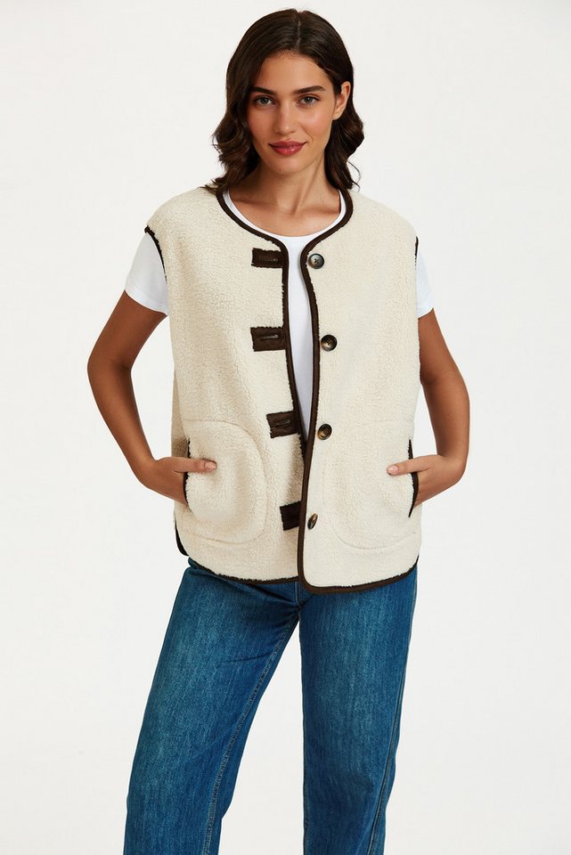 FS Collection Fellimitatweste Damen Teddy Weste aus Kunstfell – Fellimitatweste aus Lammfellimitat (Größen: S, M, L, XL) 100% Polyester von FS Collection