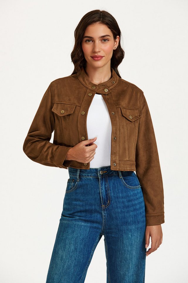 FS Collection Lederimitatjacke Damen Kunstlederjacke in Camel -Cropped Kurzjacke aus Lederimitatjacke (Größen: S, M, L, XL) 96,3 % Polyester, 3,7 % Elasthan von FS Collection