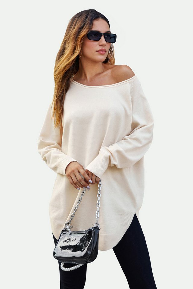 FS Collection Longpullover Damen Longpullover – One Size, Langarm, Perfekt für Herbst/Winter (Einheitsgröße: UK 8–16 / EU 36–44, 2 Farbe : Creme und Schwarz) von FS Collection