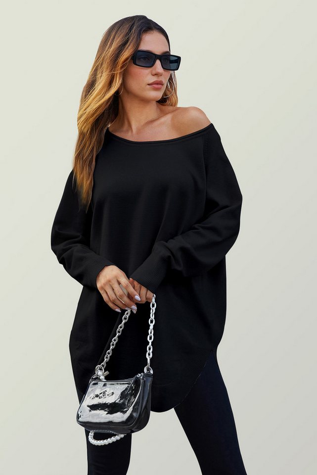 FS Collection Longpullover Damen Longpullover – One Size, Langarm, Perfekt für Herbst/Winter (Einheitsgröße: UK 8–16 / EU 36–44, 2 Farbe : Creme und Schwarz) von FS Collection