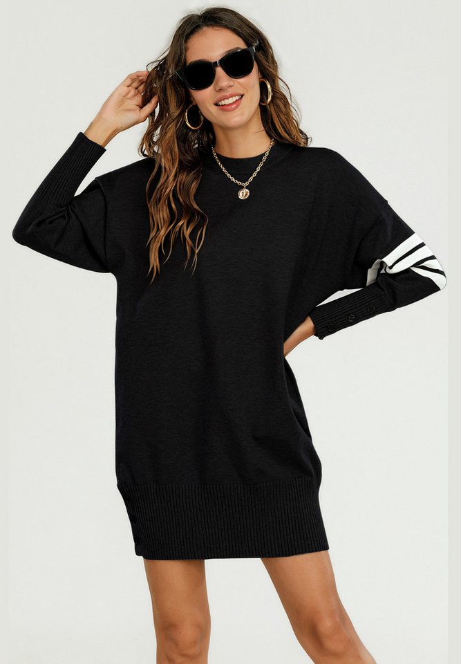 FS Collection Strickkleid Damen Gestricktes Tunika Pulloverkleid Strickkleider Longpullover (Einheitsgröße: UK 8–16 / EU 36–44, 5 Farben : Grau, Schwarz, Navy, Dunkelgrün und Olivgrün) 56 % Viskose, 26 % Polyester und 18 % Wolle von FS Collection