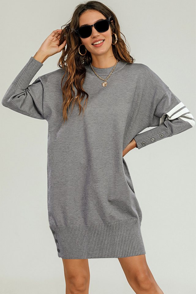 FS Collection Strickkleid Damen Gestricktes Tunika Pulloverkleid Strickkleider Longpullover (Einheitsgröße: UK 8–16 / EU 36–44, 5 Farben : Grau, Schwarz, Navy, Dunkelgrün und Olivgrün) 56 % Viskose, 26 % Polyester und 18 % Wolle von FS Collection