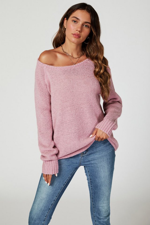 FS Collection Strickpullover Bequemes Pulloveroberteil Pullover-Top – Strickwaren (Einheitsgröße: UK 8–14 / EU 36–44, 6 Farben : Dunkelbeige, Beige, Hellblau, Magenta, Marineblau und Rosa) 60 % Acryl, 40 % Polyester von FS Collection