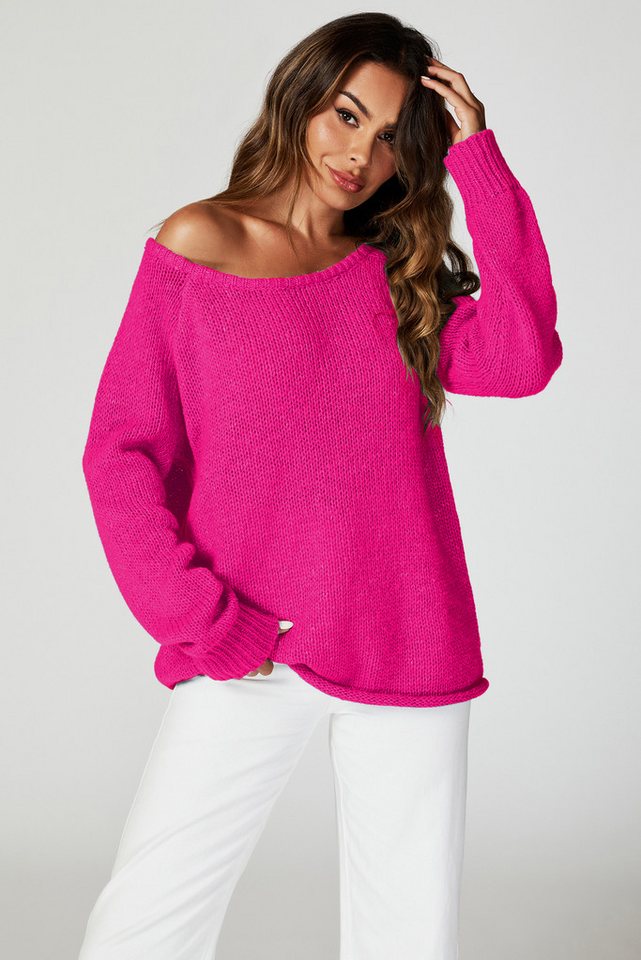 FS Collection Strickpullover Bequemes Pulloveroberteil Pullover-Top – Strickwaren (Einheitsgröße: UK 8–14 / EU 36–44, 6 Farben : Dunkelbeige, Beige, Hellblau, Magenta, Marineblau und Rosa) 60 % Acryl, 40 % Polyester von FS Collection