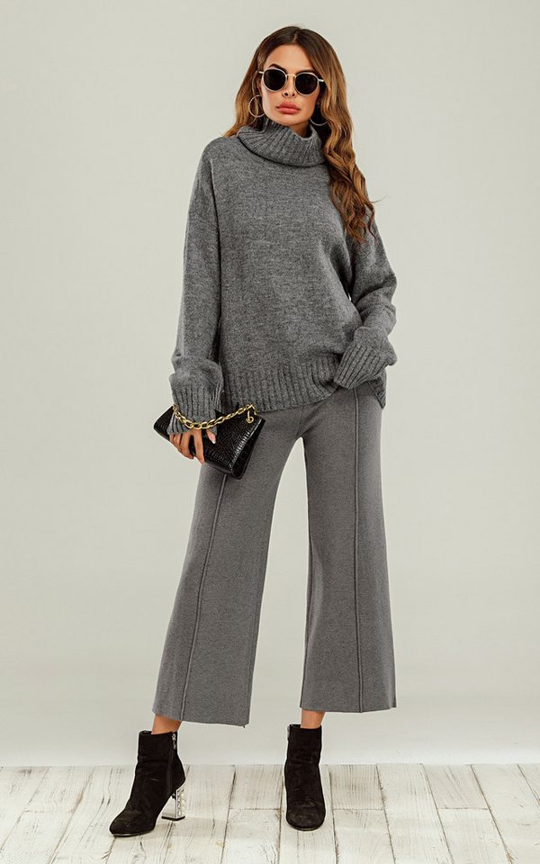 FS Collection Strickpullover Damen Strickpullover mit Kaschmirgefühl – Hoher Hals, Langarm (Einheitsgröße: UK 8–16 / EU 36–44, 5 Farben : Creme, Dunkelgrün, Camel, Grau und Braun) 20 % Wolle, 80 % Polyacryl von FS Collection