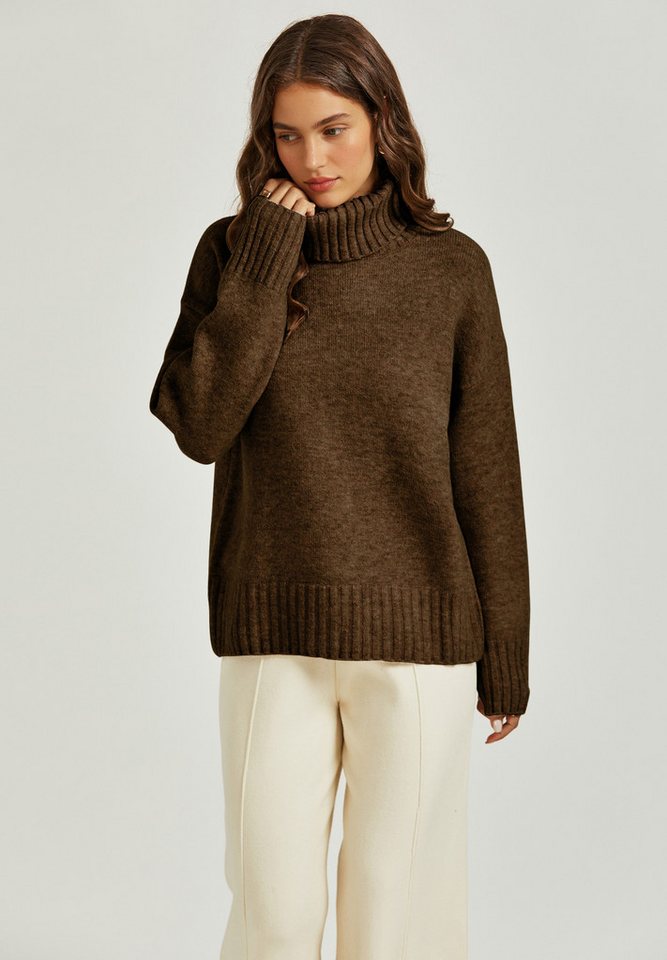 FS Collection Strickpullover Damen Strickpullover mit Kaschmirgefühl – Hoher Hals, Langarm (Einheitsgröße: UK 8–16 / EU 36–44, 5 Farben : Creme, Dunkelgrün, Camel, Grau und Braun) 20 % Wolle, 80 % Polyacryl von FS Collection