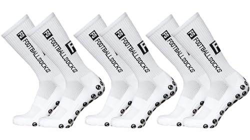 FS FOOTBALLSOCKS - Fußballsocken - 3 Paar - Größe 39-46 - Weiß - Anti-Rutsch Socken, Grip Sportsocken, Unisex Socken, Rutschfeste Fußballsocken, Atmungsaktive Sportsocken, Ergonomische Socken von FS FOOTBALLSOCKS