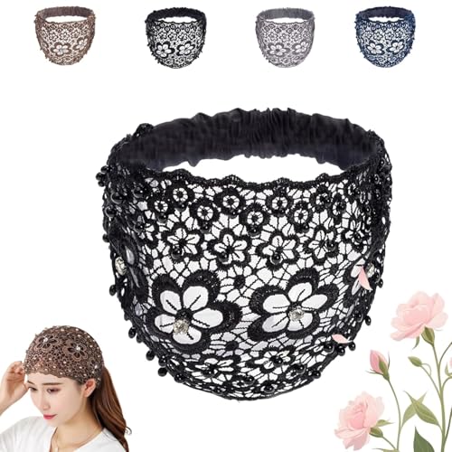 Elegantes breites Haarband mit Blumenperlen für Damen, Haarschmuck im Bohème-Stil, breites Haarband mit Pflaumenblüten-Hohlperlen, modischer Haarschmuck, passend für alle Kopfformen von FSAZSVBT