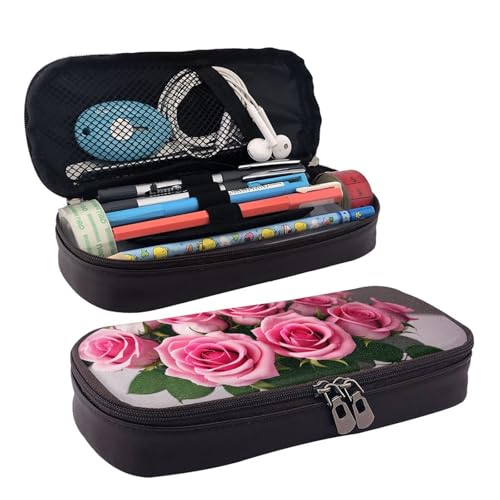 Blumenstrauß in einer Vase, Leder-Federmäppchen, Schreibwaren, tragbare multifunktionale Aufbewahrungstasche, Akademiebedarf von FSCEV