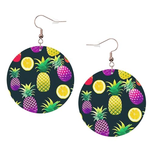Bunte Ohrringe mit Ananas-Motiv, Leder, rund, für Valentinstag, Festival, Aktivitäten, modisch, für Damen, Einheitsgröße, Kunstleder Bunte Ohrringe mit Ananas-Motiv, Leder, rund, für Valentinstag, Festival, Aktivitäten, modisch, für Damen, Einheitsgröße, Kunstleder von FSCEV