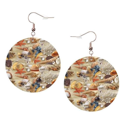 Damen-Ohrringe mit Seestern-Muschelmotiv, Leder, rund, für Valentinstag, Festival, Aktivitäten, Einheitsgröße, Kunstleder Damen-Ohrringe mit Seestern-Muschelmotiv, Leder, rund, für Valentinstag, Festival, Aktivitäten, Einheitsgröße, Kunstleder von FSCEV