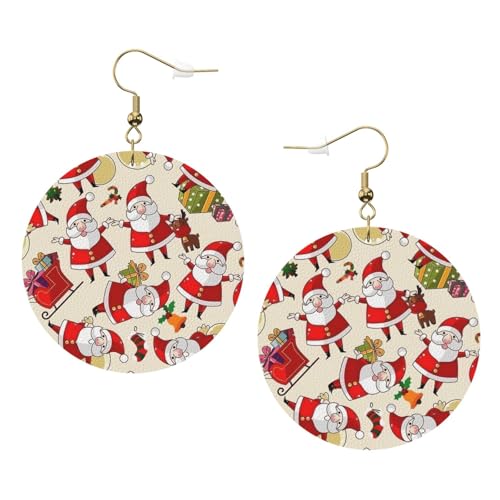 Damen-Ohrringe mit Weihnachtsmotiv, Cartoon-Motiv, Leder, rund, für Valentinstag, Festival, Aktivitäten, Einheitsgröße, Kunstleder von FSCEV