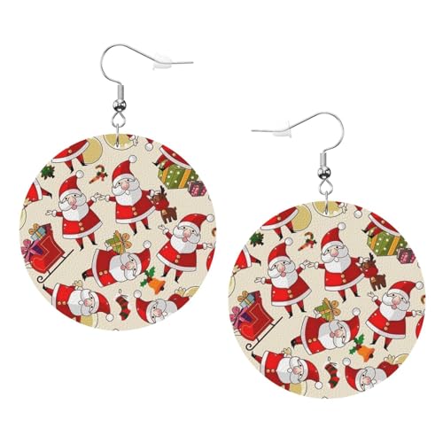 Damen-Ohrringe mit Weihnachtsmotiv, Cartoon-Motiv, Leder, rund, für Valentinstag, Festival, Aktivitäten, Einheitsgröße, Kunstleder von FSCEV