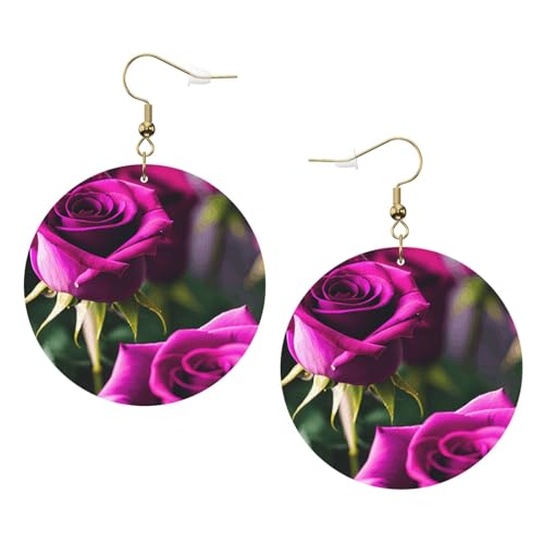 Damen-Ohrringe mit violetten Rosen, Leder, rund, für Valentinstag, Festivals, Aktivitäten, Einheitsgröße, Kunstleder Damen-Ohrringe mit violetten Rosen, Leder, rund, für Valentinstag, Festivals, Aktivitäten, Einheitsgröße, Kunstleder von FSCEV
