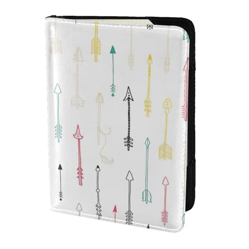 FSCEV Bunte handgezeichnete Kunst mit Pfeilen im Boho-Stil, Reisepasshülle, Reisezubehör, Leder-Kartenetui von FSCEV