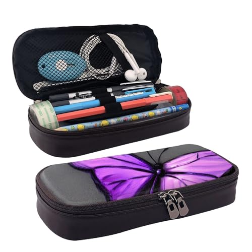 FSCEV Federmäppchen aus Leder, Motiv: Schmetterlinge, tragbar, multifunktional, Aufbewahrungstasche, Akademiebedarf, Violett FSCEV Federmäppchen aus Leder, Motiv: Schmetterlinge, tragbar, multifunktional, Aufbewahrungstasche, Akademiebedarf, Violett von FSCEV