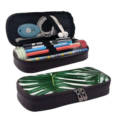 FSCEV Grüne Palmenblätter Leder Federmäppchen Schreibwaren Tragbare Multifunktionale Aufbewahrungstasche Akademie Supplies von FSCEV