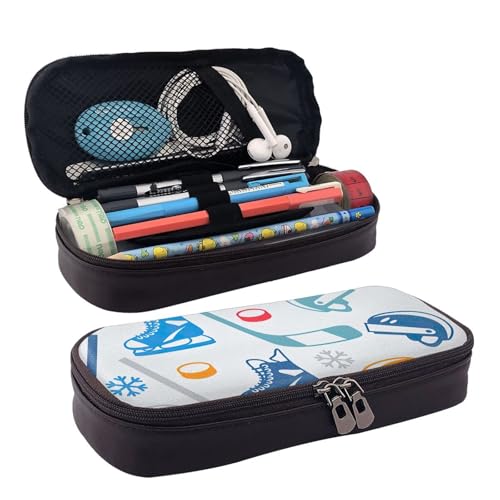 FSCEV Hockey Elements Kreatives gemustertes Leder-Federmäppchen, Schreibwaren, tragbare multifunktionale Aufbewahrungstasche, Akademiebedarf von FSCEV