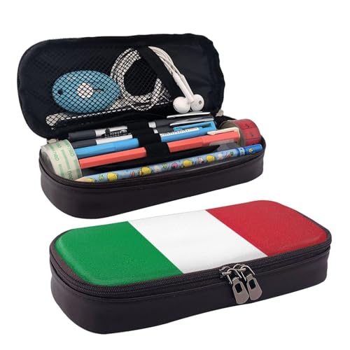 FSCEV Italienische Flagge, Leder-Federmäppchen, Schreibwaren, tragbare multifunktionale Aufbewahrungstasche, Akademiebedarf von FSCEV