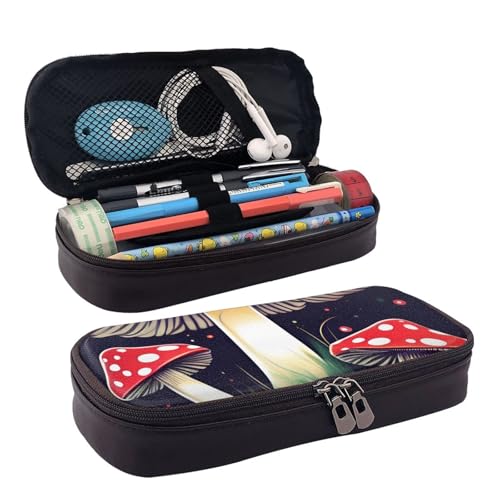 FSCEV Magic Mushrooms Leder-Federmäppchen, Schreibwaren, tragbare multifunktionale Aufbewahrungstasche, Akademiebedarf von FSCEV