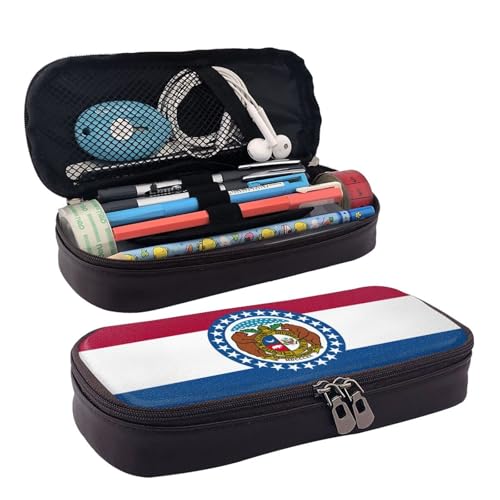 FSCEV Missouri Staatsflagge Leder Federmäppchen Schreibwaren Tragbare Multifunktionale Aufbewahrungstasche Akademie Supplies von FSCEV