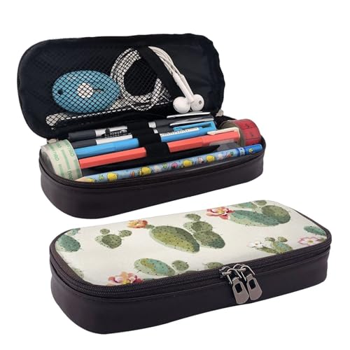 FSCEV Niedliches Kaktus-Leder-Federmäppchen, Schreibwaren, tragbare multifunktionale Aufbewahrungstasche, Akademiebedarf von FSCEV