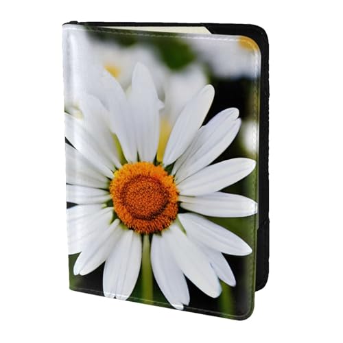 FSCEV Reisepasshülle aus Leder, Motiv: weiße Gänseblümchen, Reisezubehör, Kartenetui von FSCEV