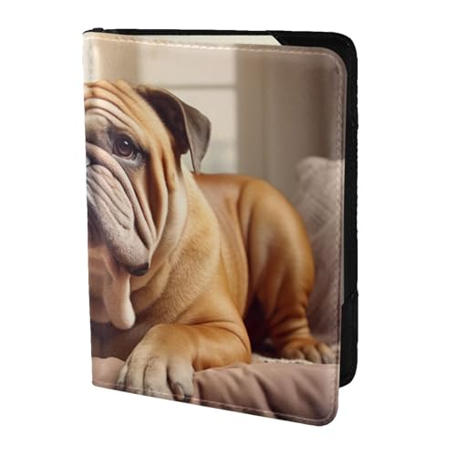 FSCEV Reisepasshülle mit englischer Bulldogge, blockierend, Reisezubehör, Leder, Kartenetui von FSCEV