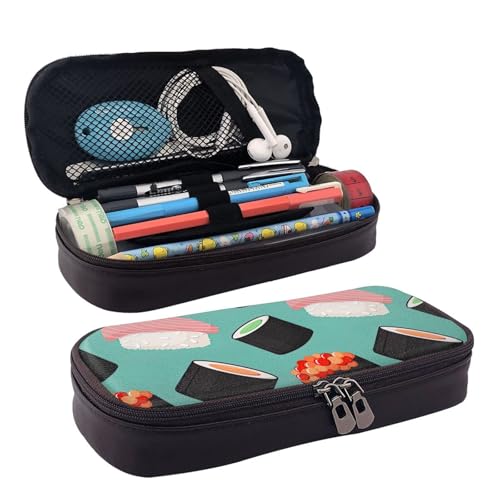 FSCEV Sushi Food Pattern1 Leder-Federmäppchen, Schreibwaren, tragbare multifunktionale Aufbewahrungstasche, Akademiebedarf von FSCEV