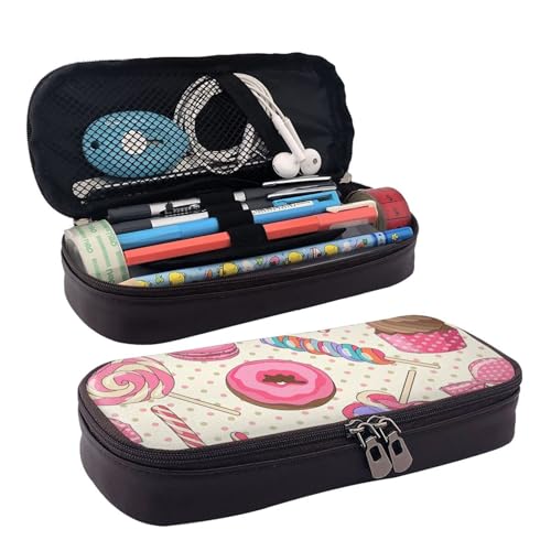 FSCEV Sweet Lollipop Cupcake Leder Federmäppchen Schreibwaren Tragbare Multifunktionale Aufbewahrungstasche Akademie Supplies von FSCEV