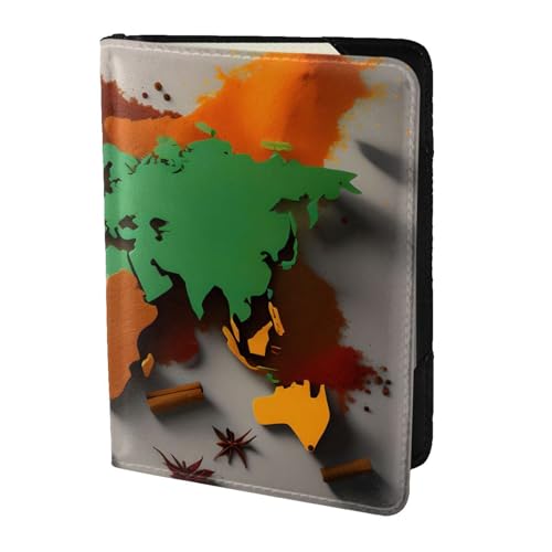 FSCEV Weltkarte aus Gewürzen Reisepasshülle Reisepasshülle Blockierung Reisezubehör Leder Kartenetui Hülle von FSCEV